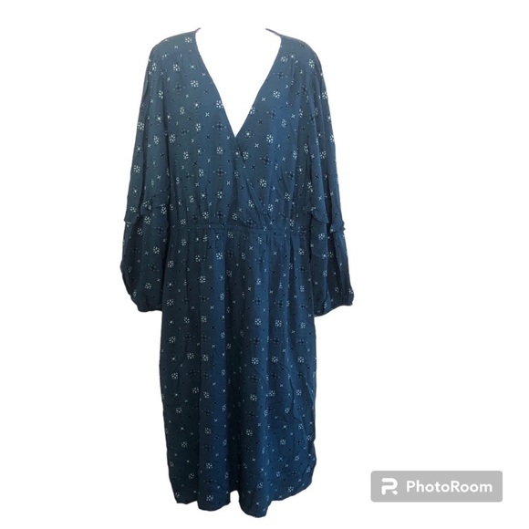 Knot Rose Women’s Floral Texturize Flutter Long Sleeves Wrap Dress Plus Size XXL - Picture 1 of 14